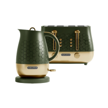 Morphy Richards Cassini Kettle and Toaster Set in Olivine Green & Gold