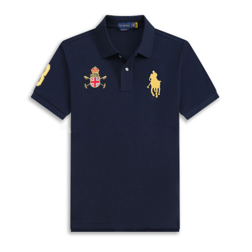 (Parang, L) Men's Custom Fit Crown motif Polo Shirt Cotton Short Sleeve Large Pony Polo Top