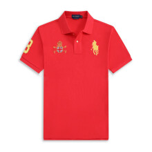 (Red, XXL) Men's Custom Fit Crown motif Polo Shirt Cotton Short Sleeve Large Pony Polo Top