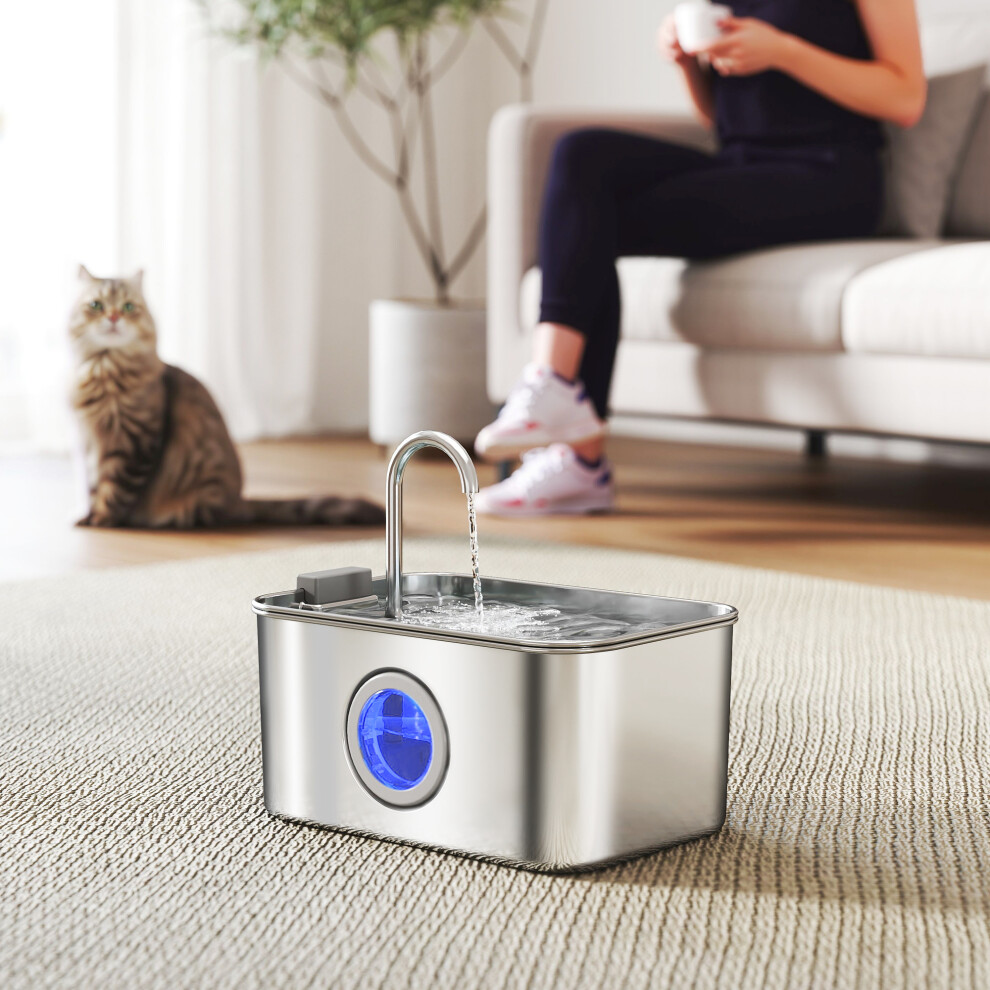 Pawhut 3.2L Cat Water Fountain For Drinking Stainless Steel Ultra-Silent