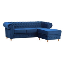 Windsor Chesterfield style Blue French Velvet fabric Right Corner Sofa