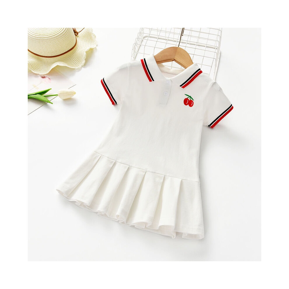 (White, 120cm) Cherry Summer Print Dress For Girls Princess Pleated Children Clothing Skirt-image-OPC-PH92HC2-NEW