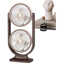 (Brown) Desk Fan, Cooling Device USB Rechargeable, Portable Double Head Personal Cooling Fan for Home Outdoor Travel School Use, Adjustable Tilt