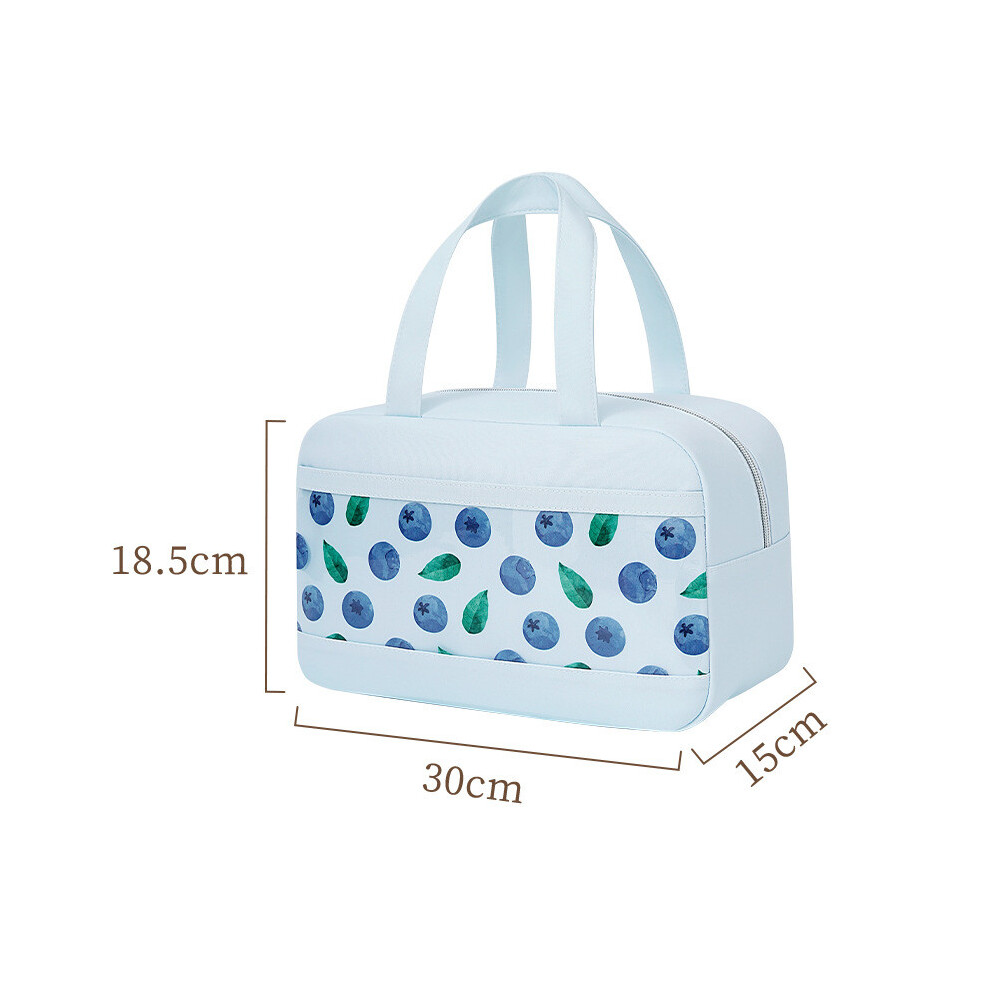 (Blue) Blueberry Strawberry Avocado Cherry Print Lunch Tote Bag Picnic Portable School
