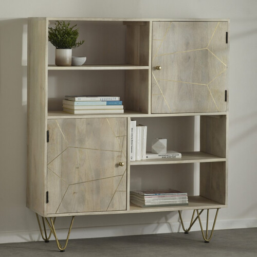 Light Gold Display Cabinet - Solid Mango Wood - L40 x W120 x H135 cm 2