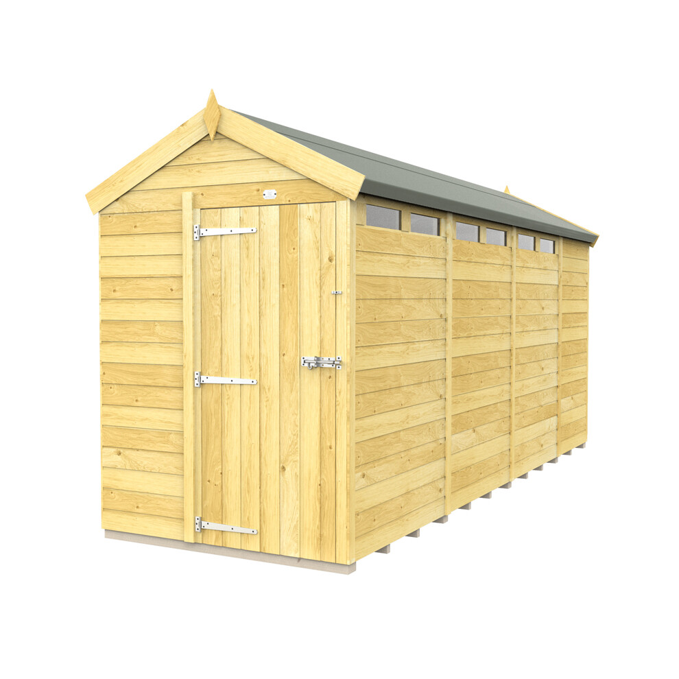 5 x 15 Feet Apex Security Shed - Single Door - Wood - L454 x W147 x H217 cm-image-OPC-PH92SCP-NEW