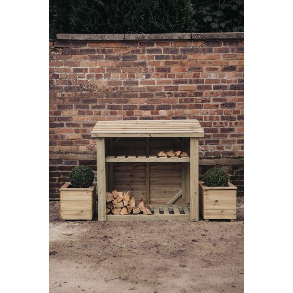 4 x 4 Feet Log Store with Kindling Shelf - Timber - L65 x W131.5 x H118 cm - Partially Assembled-image-OPC-PH92X7S-NEW