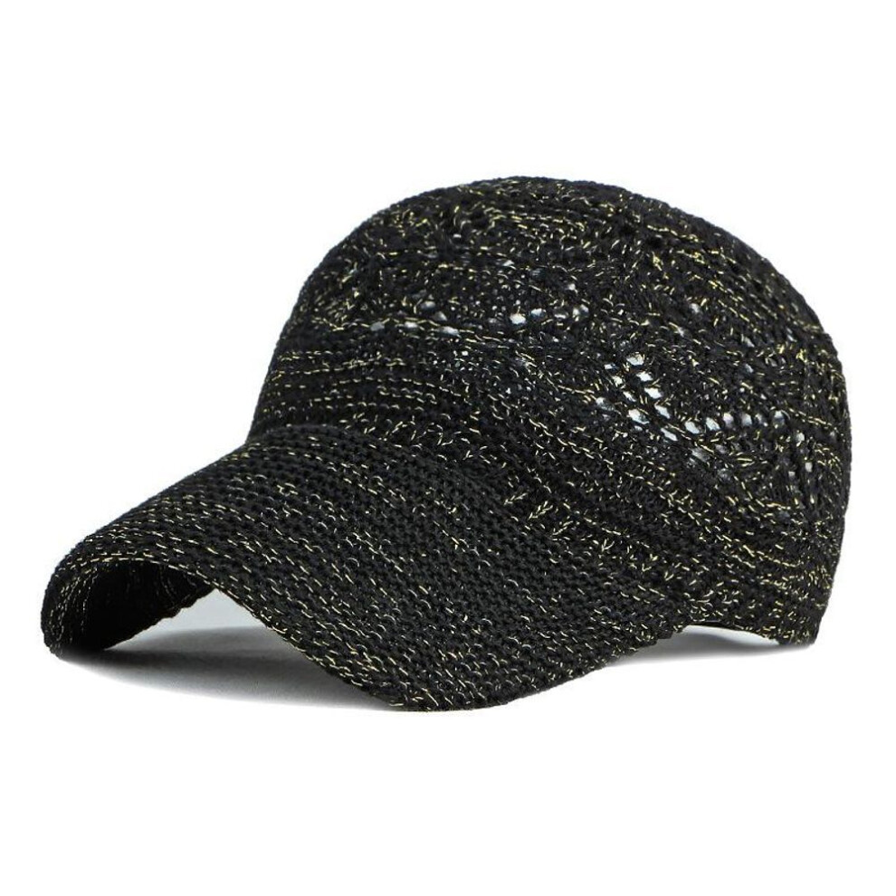(black, 54-58CM) Summer Women's Hollow Baseball Cap Breathable Knitting Caps Holiday Mesh Hats Bone Adjustable Cap Sun Hat