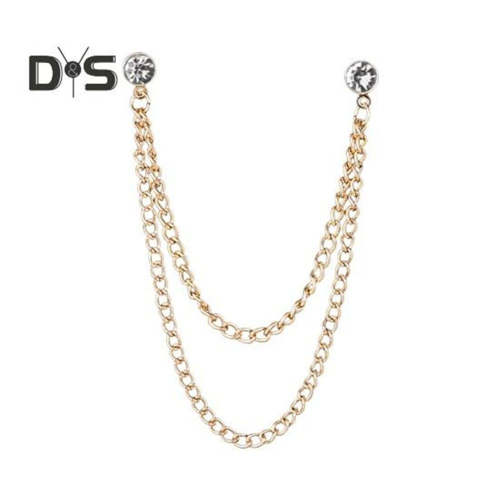 (transparent) Men Suit Pin Rhinestone Decor Double Chains Anti-slip Dress-up Polished Coat Collar Pin Coat Brooch Adult Clothes Hats Bags Jewelry