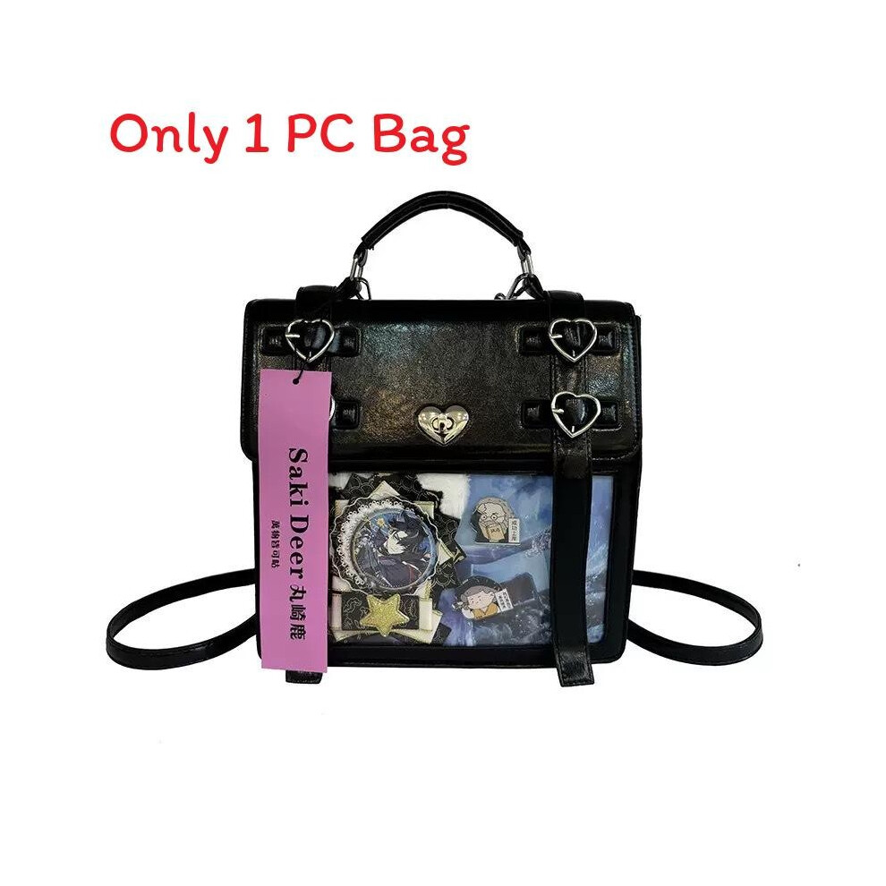 (Black) Style Japanese Solid Color Backpack Outdoor Large Itabag Transparent Capacity Black