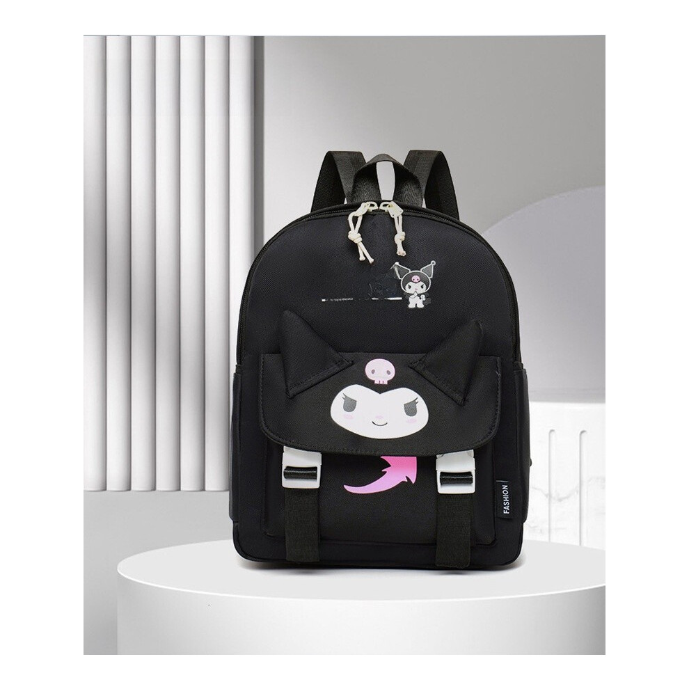 (Black) Kuromi Cinnamoroll Melody Pompomurin Backpack Zipper Waterproof Large Capacity Black