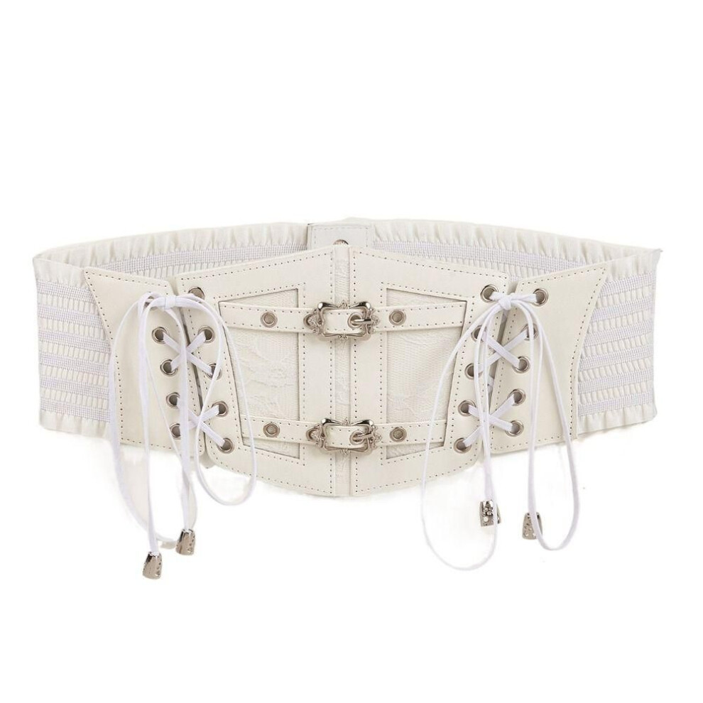 (white) Leather Lace Cummerbunds Solid Color Wide Waist Corset Elegant Corset Belt  Dress