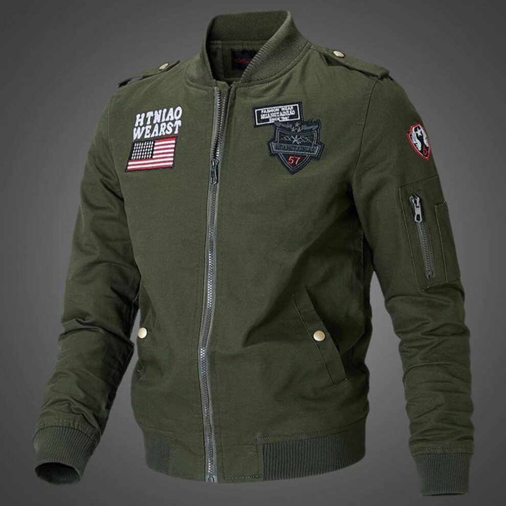 (green, XXXL) Men's Spring Casual Stand Collar Cotton Flight Jacket - Youth Workwear Style