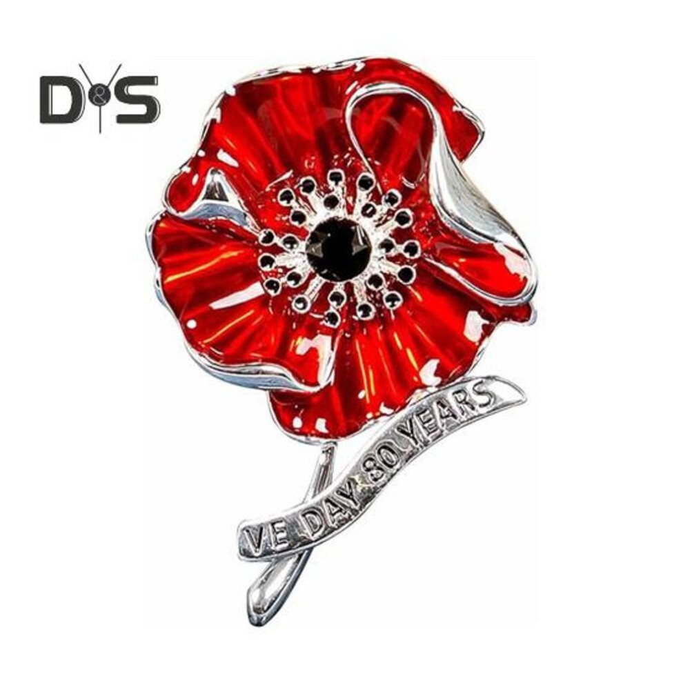 80th Anniversary Commemorative Brooch European Win Tribute Pin Flower Shape Badge with Enamel Petals for WWII Heroes