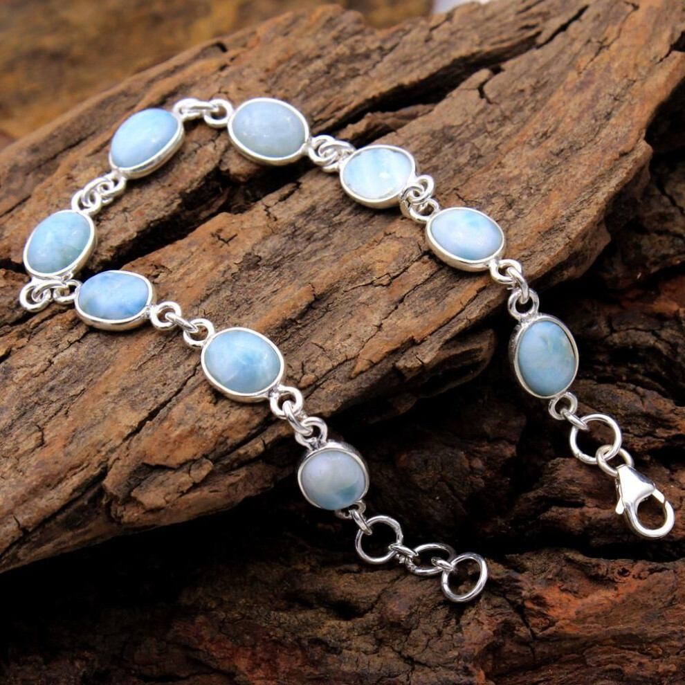 (1 bracelet) Natural Larimar Gemstone Bracelet 925 Sterling Silver 7 To 8 Inch Ab0205