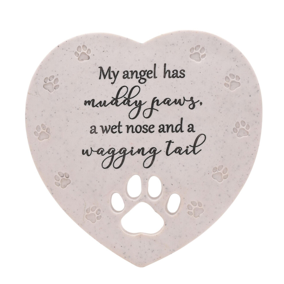 Heart Shaped Dog Memorial Poly-Stone Plaque - Paw Print - Pet Remembrance Tribute Bereavement Ornament