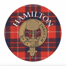 (Hamilton) Single Scottish Circular Clan Crest Cork Backed Coaster - D-H Tartans
