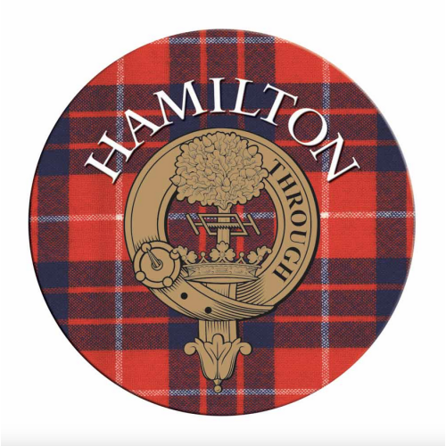 (Hamilton) Single Scottish Circular Clan Crest Cork Backed Coaster - D-H Tartans