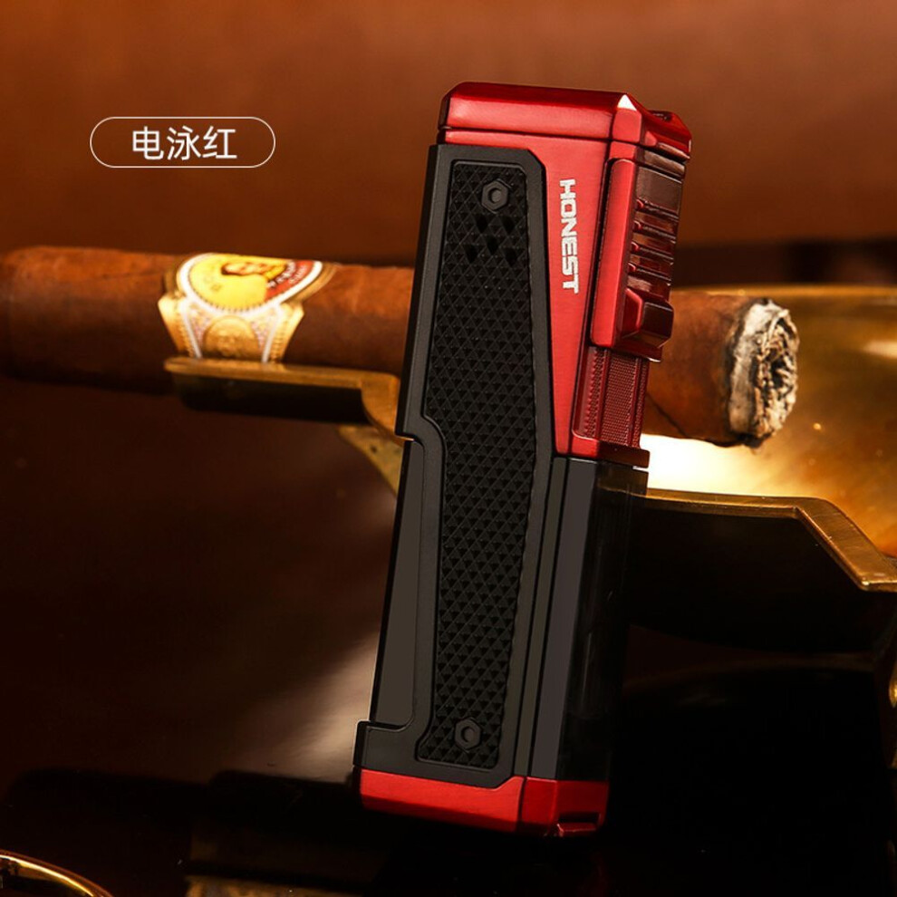 Yeuligo Yellow/Peach/Grain ( Wood Grain) Honest Metal Inflatable Four-Straight Cigar Lighter Flamer Boutique Blue Fire Multi-Function Smoking Set Gift Wholesale