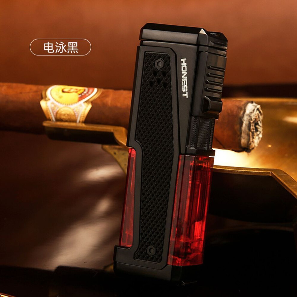 Yeuligo Red/Blue (Electrophoresis ) Honest Metal Inflatable Four-Straight Cigar Lighter Flamer Boutique Fire Multi-Function Smoking Set Gift Wholesale