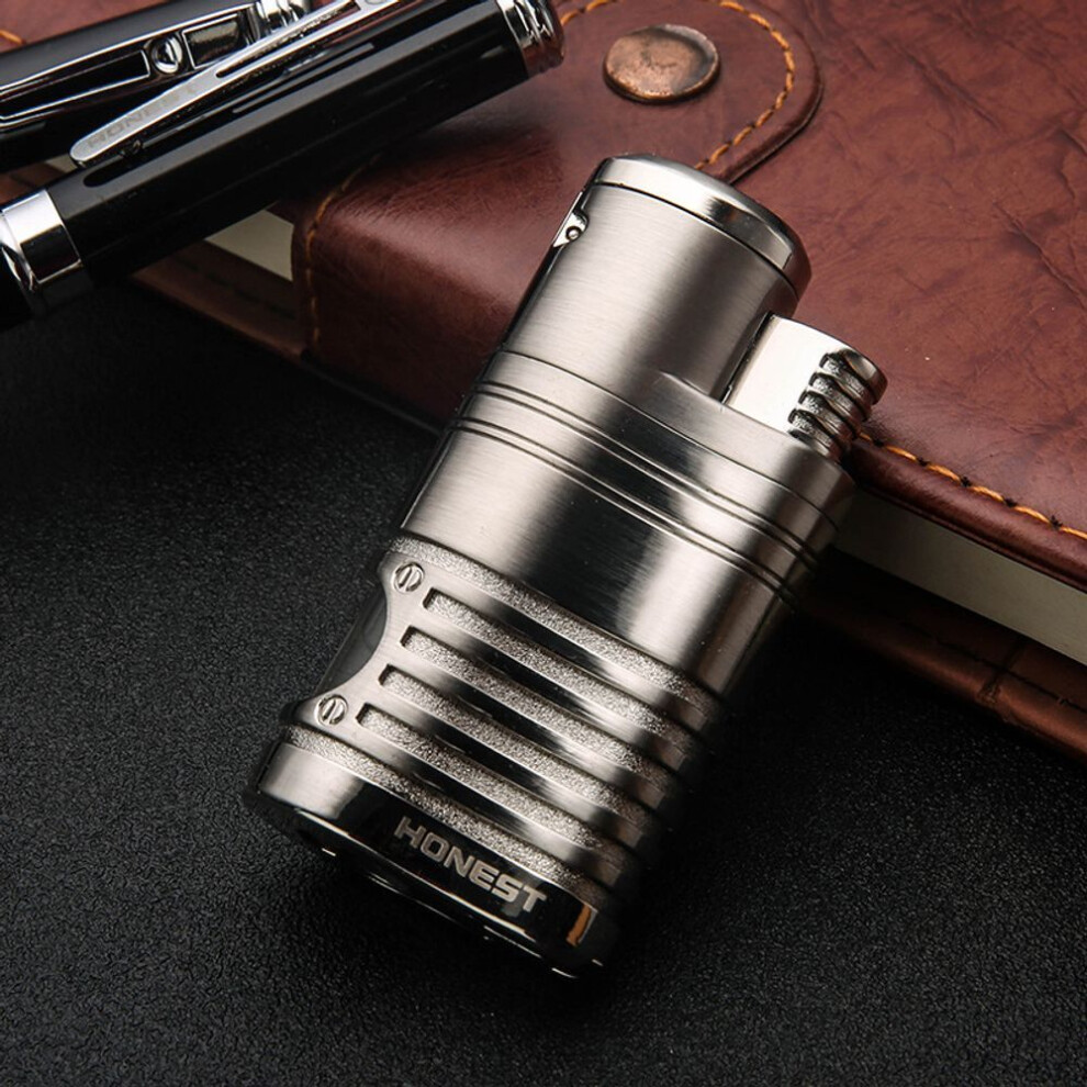 Yeuligo Black/Blue ( Nickel) Honest Metal Inflatable Four-Straight Cigar Lighter Boutique Fire Multifunctional Lighter Gift Smoking Set Wholesale