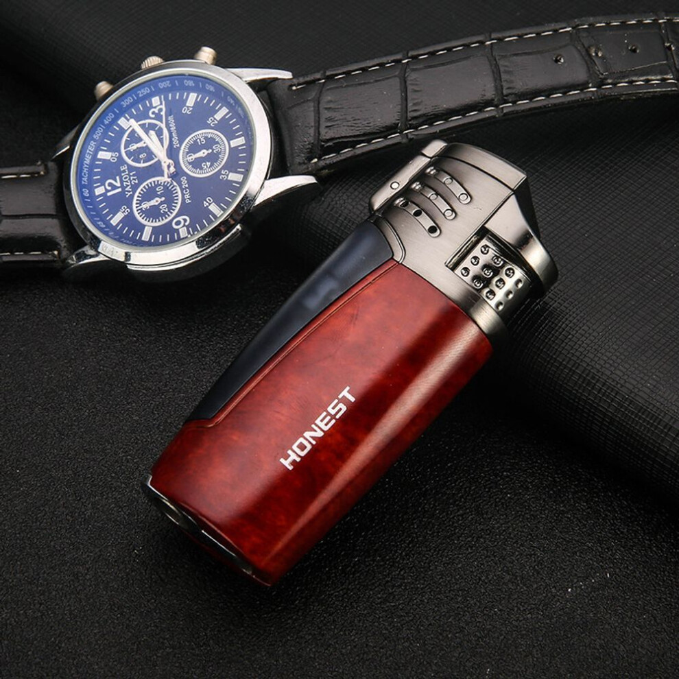 Yeuligo Gold/Blue (K ) Honest Personality And Versatility Three Direct Punch Fire Lighter Metal Gas Lighters With Cigar Drill Gift Wholesale