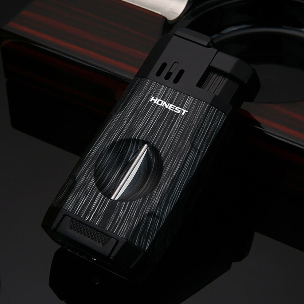 Yeuligo Black (Rubber ) Honest Creative New Double Fire Inflatable Windproof Cigar Special Lighter Cigar Cutter Igniter Durable Cigarette Lighter Batch