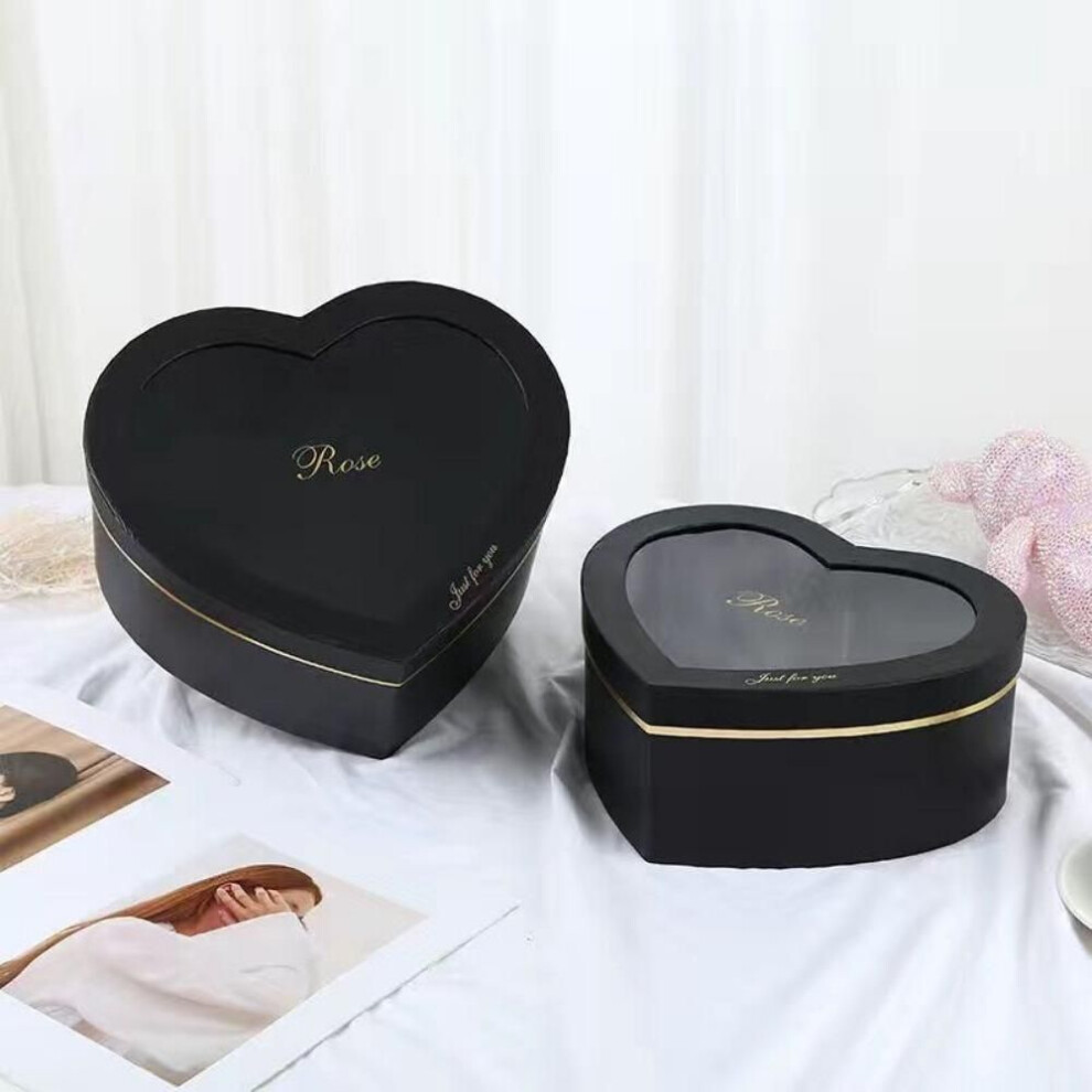 (black) Set of 2 Heart Shaped Flower Boxes Gift Boxes with Lids for Arrangements Floral Gift Box Bridesmaid Proposal Wedding Birthday Baby Showers Valentines