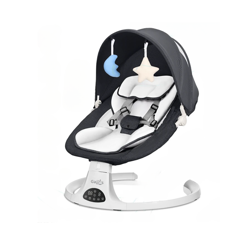 (Baby Bouncer Swing Chair with Bluetooth, 5 Swing Speed, 3-Stage Timer, 3 Recline Position Soft Padded Rocker for Newborn) FK Sports Baby Bouncer Electric Swing Chair