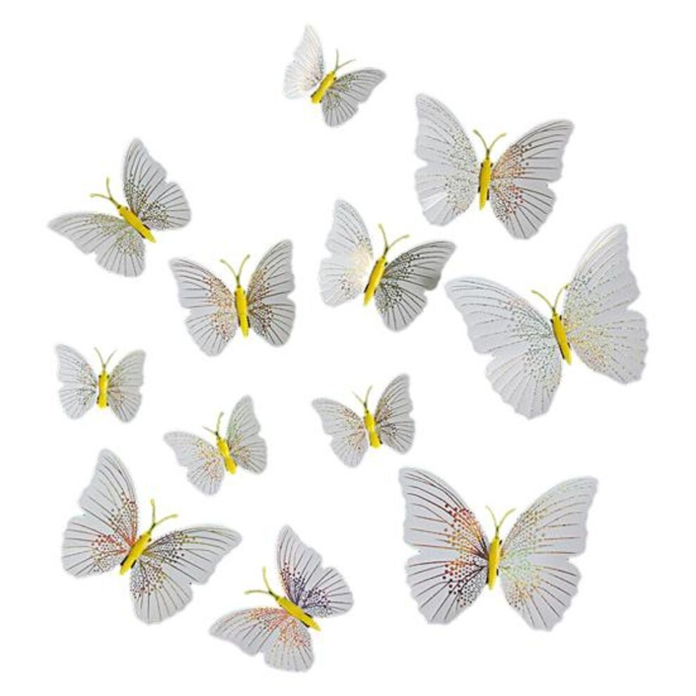 (yellow) 12pcs Removable Wall Decoration Picture Lifelike Beautiful 3D Butterfly Fridge Magnet Sticker