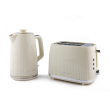 Hamilton Beach Miami Kettle & Toaster Set - Light Sand (HBMIAS) 1.7L Kettle + 2-Slice Toaster, Art Deco Pastel Finish