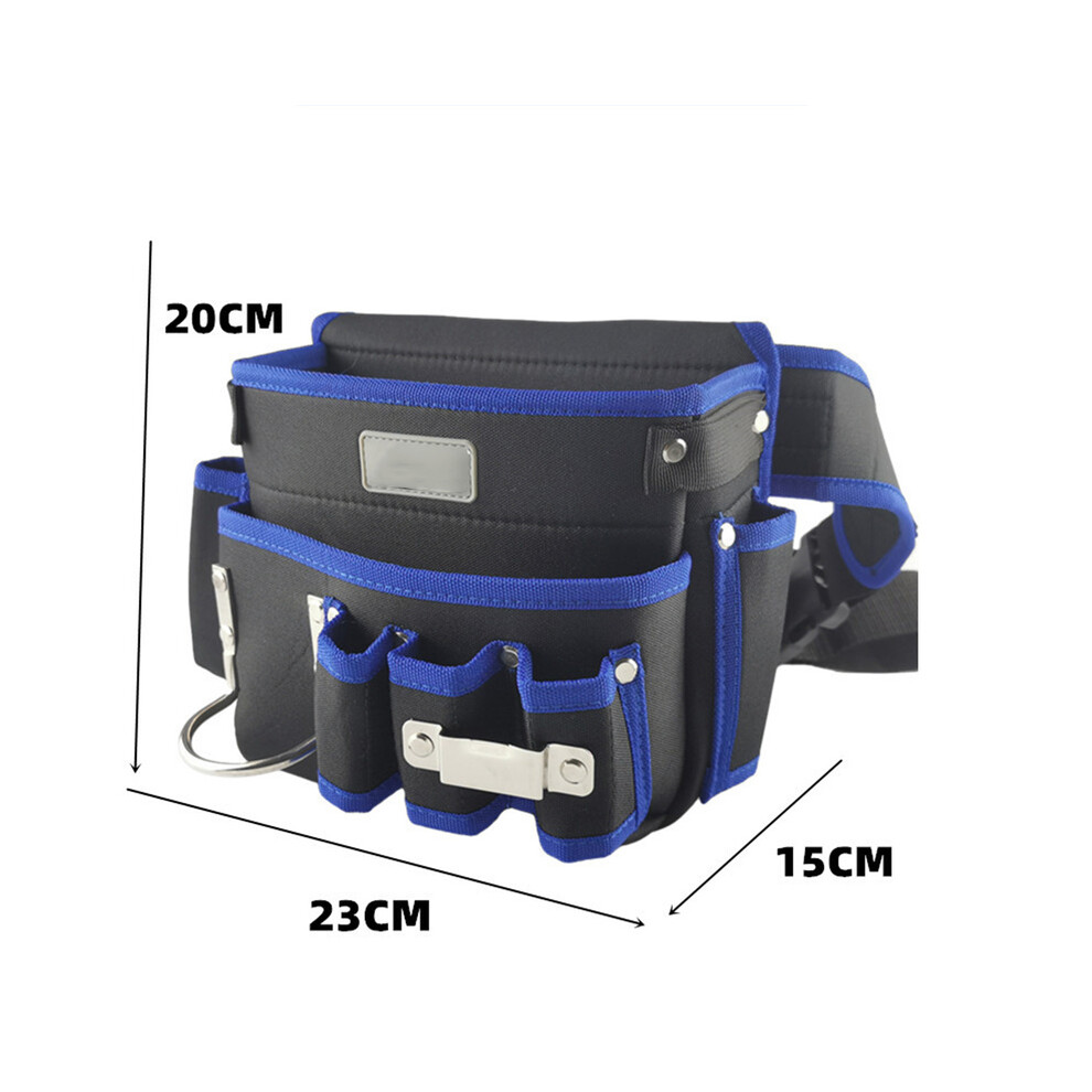 (Bleu Noir) Nouveau sac à outils multifonction pour électricien, sac banane, sacs à outils, support