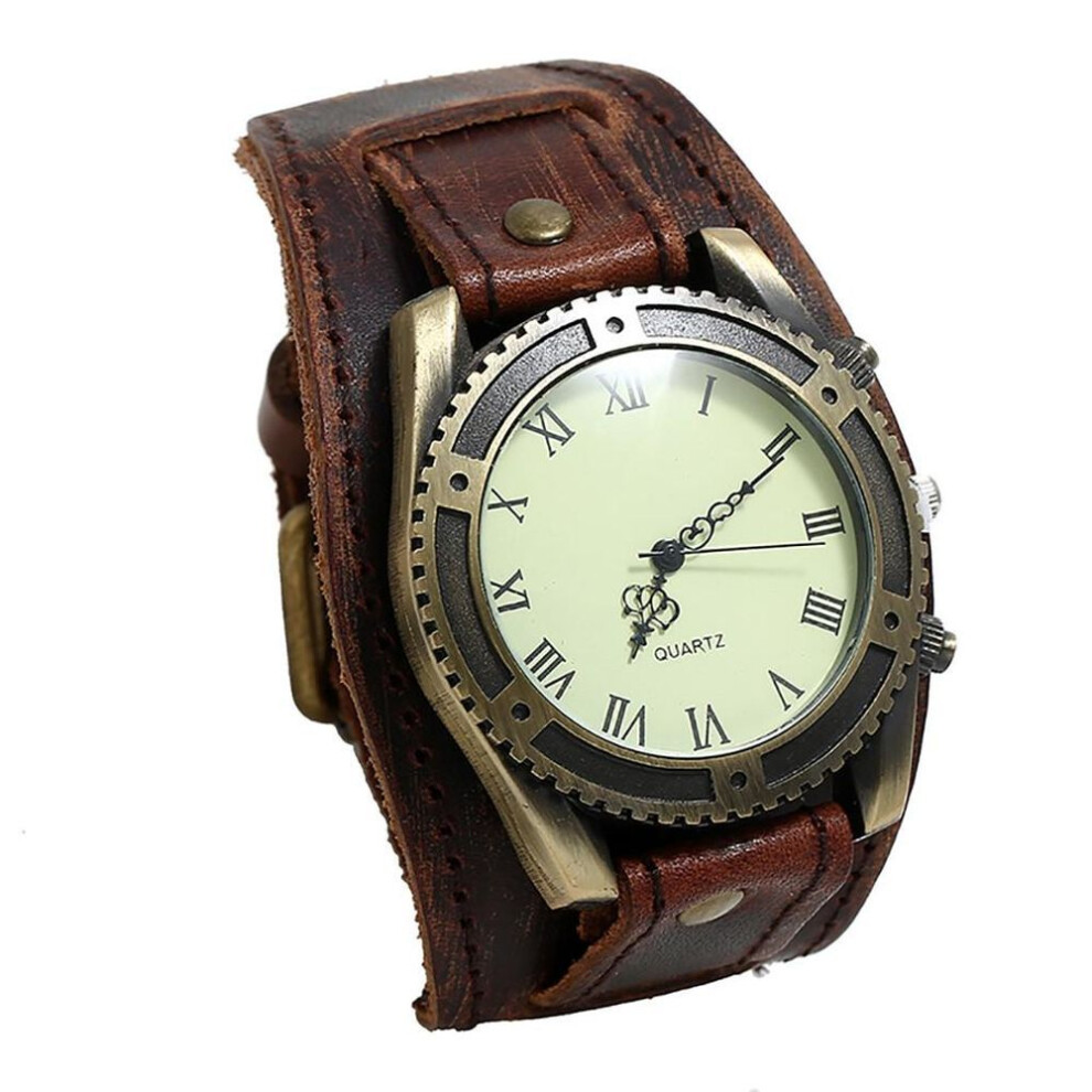 (coffee) Men Punk Retro  Fashion Pin Buckle Strap Leather Watch