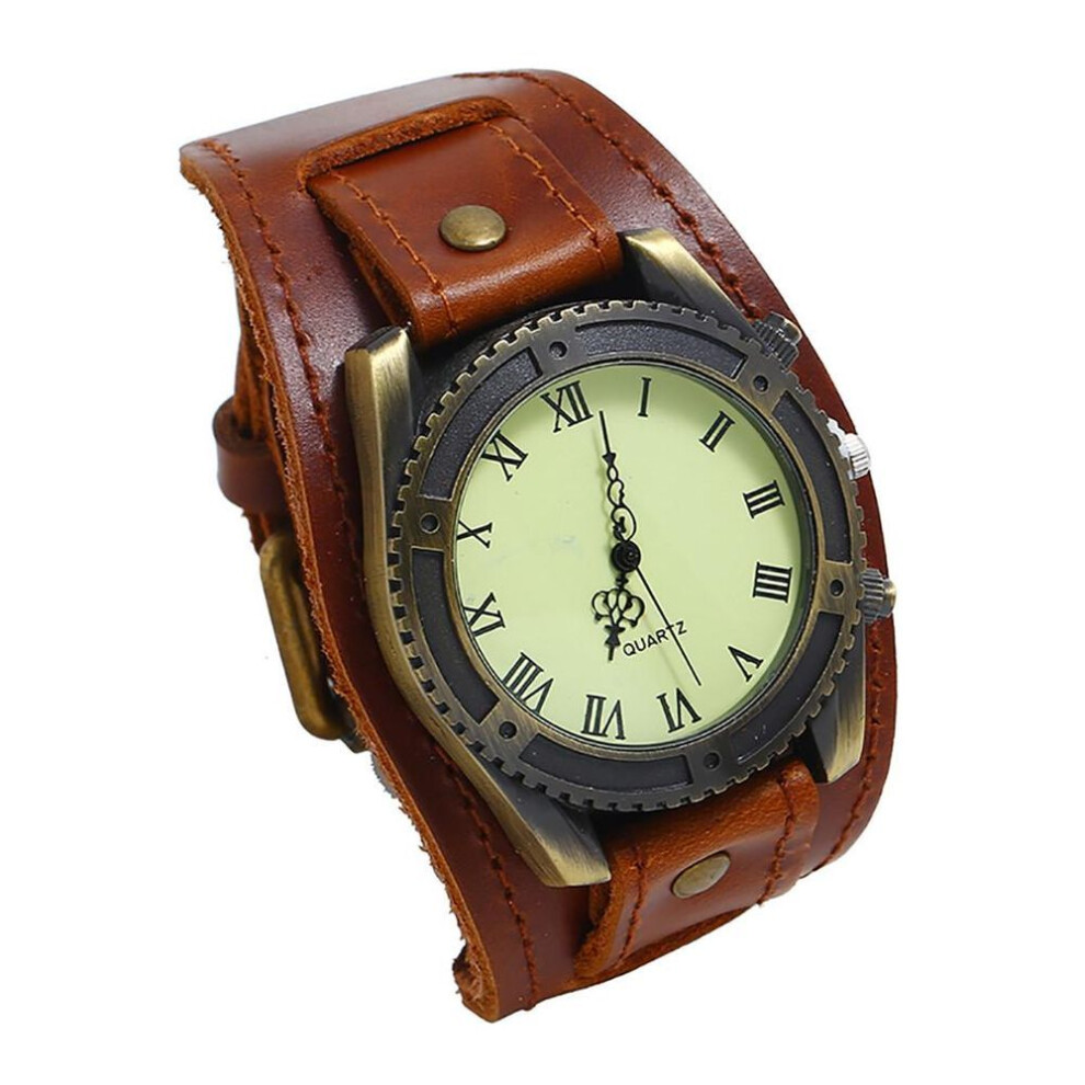 (brown) Men Punk Retro  Fashion Pin Buckle Strap Leather Watch