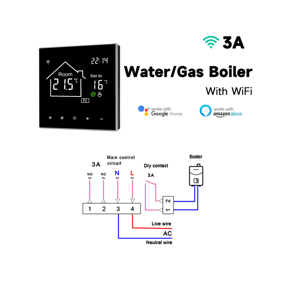 (Chaudière à gaz et eau WiFi) Thermostat intelligent Tuya Wifi Écran tactile LCD pour chauffage au sol