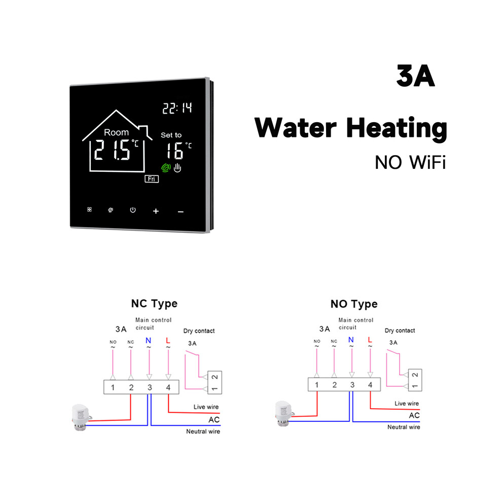 (Pas de chauffage WiFi 3A) Thermostat intelligent Tuya Wifi Écran tactile LCD pour chauffage électrique