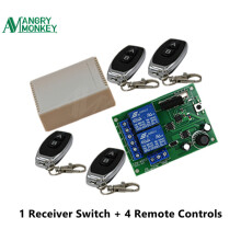 (1 Ontvanger en 4 RC) 433 MHz Draadloze Afstandsbedieningsschakelmodule Dc 12v 24v 2ch Rf-relaisontvanger