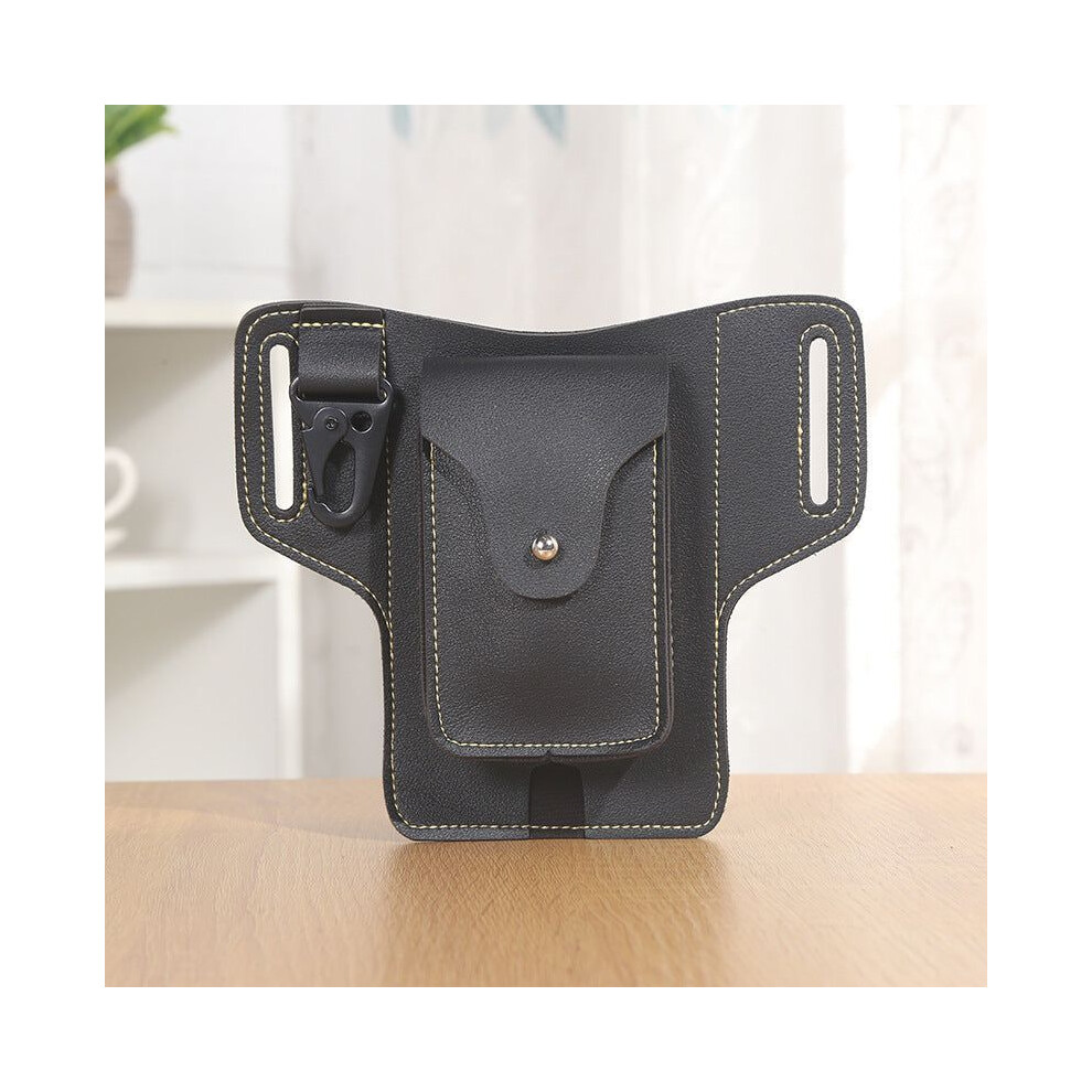 (Noir) Sacoche multifonctionnelle en cuir pour téléphone, sac ceinture rétro pour homme, boucle pour