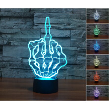 Middle Hand Skull Finger 7 Color Acrylic Led Night Light Control Touch Decorate
