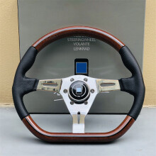 (Holz) Universelles JDM-Lenkrad in D-Form, Holz-Stil, Racing-Drift-Chrom-Speichen-Volante-Lenkrad |