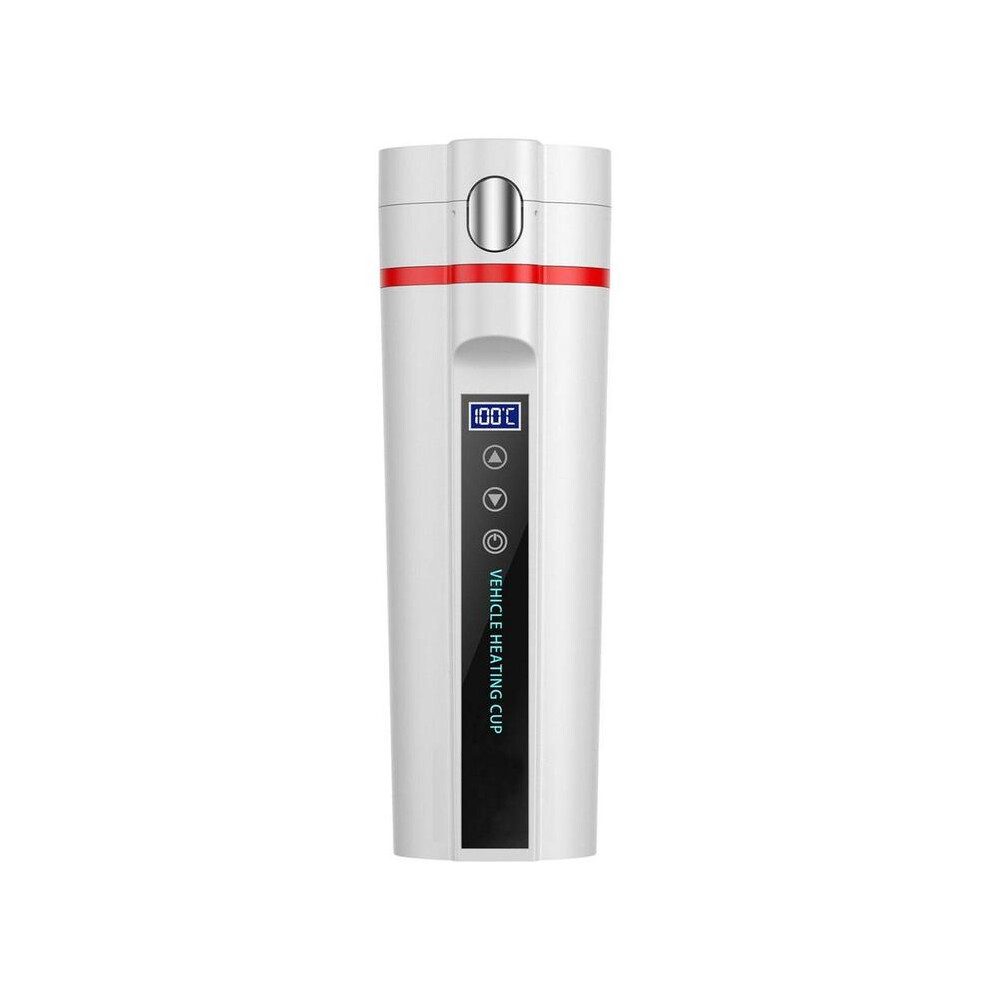 Tasse chauffante portable en acier inoxydable blanc de 450 ml pour voiture, 12 V-24 V, avec écran LCD