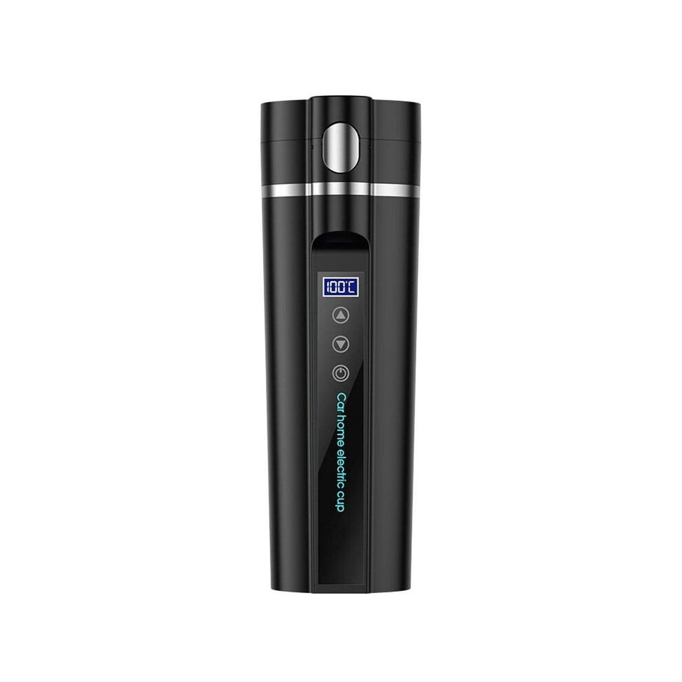 Tasse chauffante portable en acier inoxydable noir de 450 ml pour voiture, 12 V-24 V, avec écran LCD
