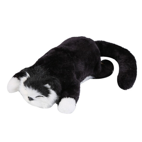 (Black) Electric Pet Cat Plush Toy With Meowing And Rolling Function Doll Stuffed Gift