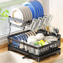 Dish Drainer Rack, Detachable 2 Tier Dish Rack And Drainboard , Dish Drainer Organizer Shelf With Utensil Holder, Cup Rack For Kitchen Counter, Black