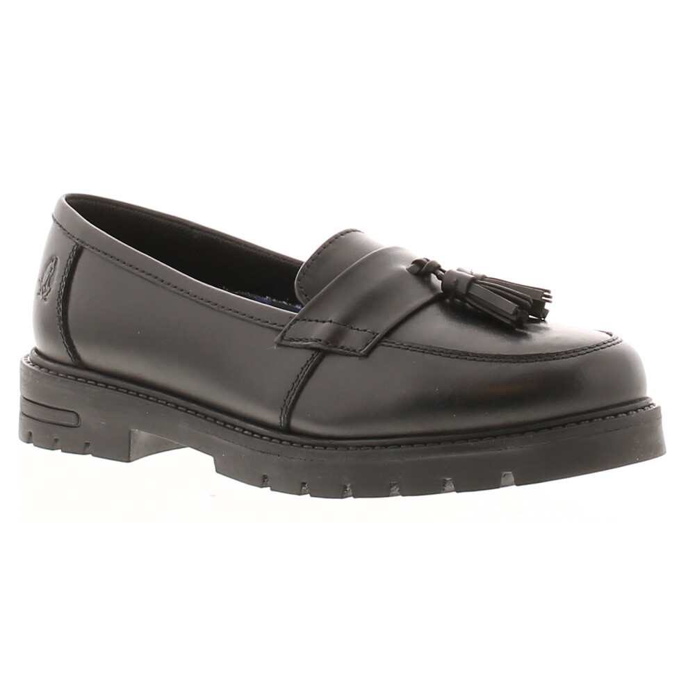 (Black, 13 (Children's)) Hush Puppies Girls Shoes School Cambridge Leather Slip On black UK Size