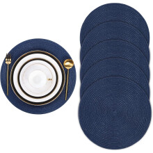 6PCS 38CM Woven Round Placemats, Heat Insulation Non Slip Braided Dinner Table Mats Kitchen Place Mats For Hotel Wedding Party Holiday, Navy