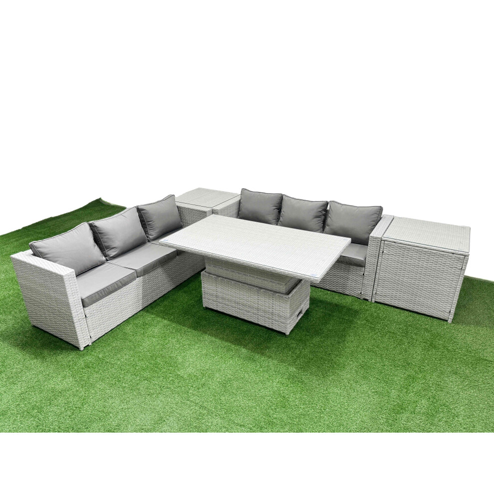 Fimous Unisex Light Grey Pcs Rising Dining Table Set Rattan Furniture Set With 3 Seater Sofa In Size 5 - Image 2