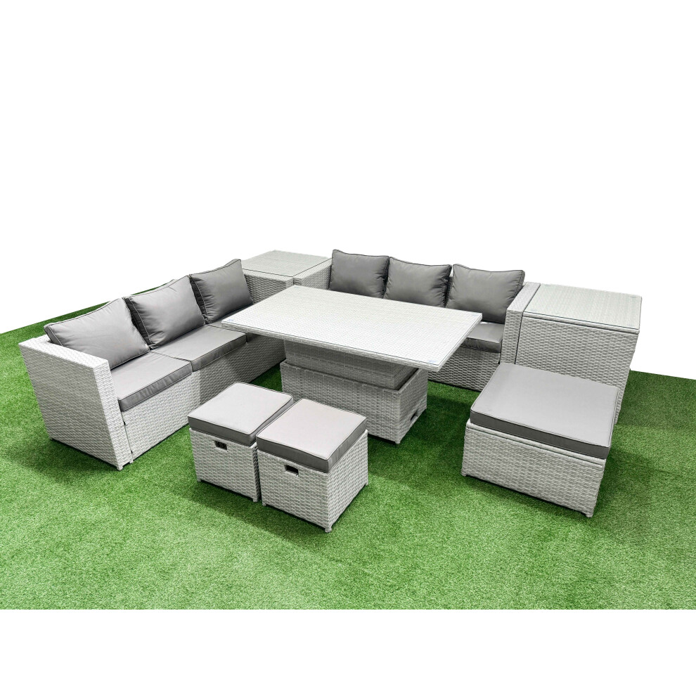 Fimous Unisex Light Grey Pcs Rising Dining Table Set Rattan Furniture Set With 3 Seater Sofa In Size 8 - Image 2