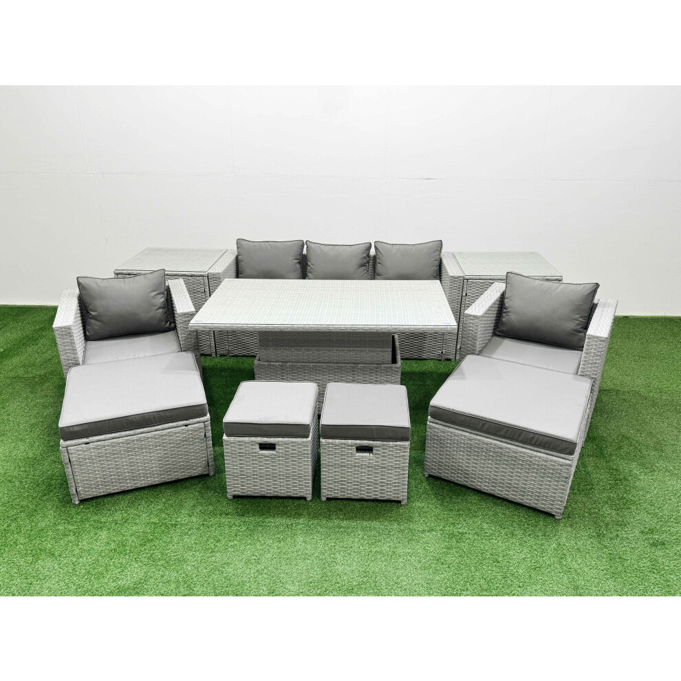 Fimous Unisex Light Grey Pcs Rising Dining Table Set Rattan Furniture Set With 3 Seater Sofa In Size 10 - Image 2