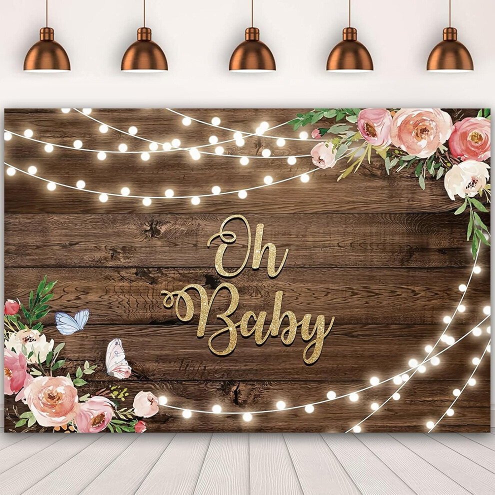 7X6ft Oh Baby Backdrop For Baby Shower Boy Girl Baby Newborn Flower Wood Plank Backgrounds Event Party Decorations Supplies Photographic Pink 7770198206692